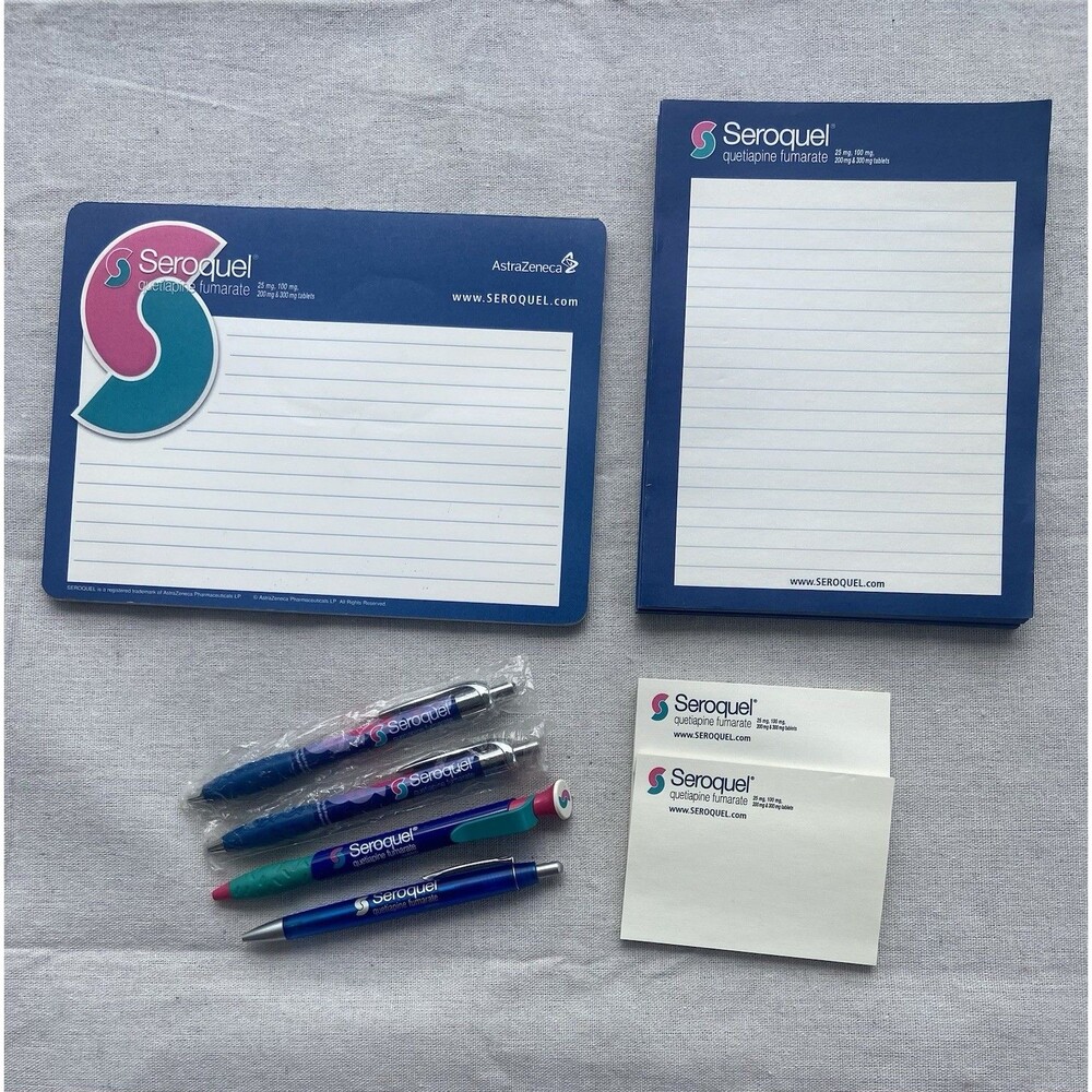 Drug Rep Seroquel Paper Notepad Collectible Pens Plastic Unique Pharmaceutical